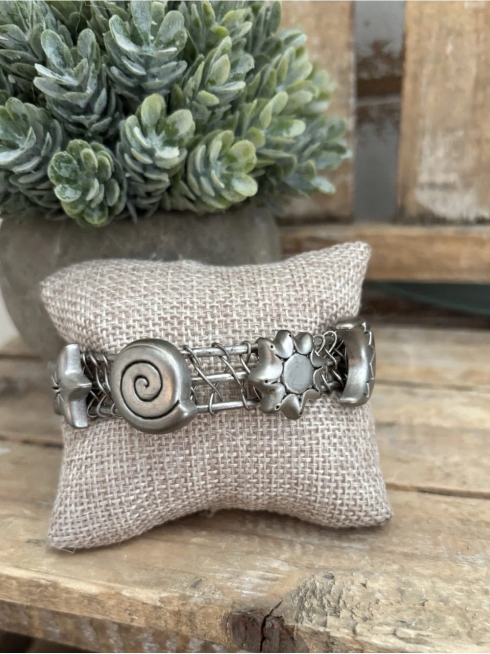 Vintage RARE 1980’s Whimsical Star, Moon, Swirl Charm Cuff Bracelet NEW!